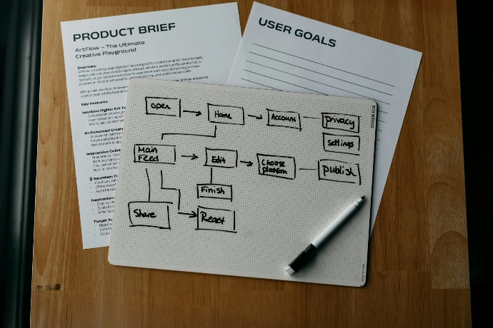 Workflow diagram, product brief, and user goals are shown.